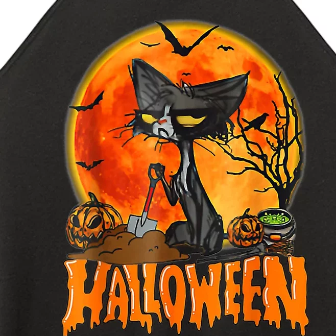 Funny Angry Black Cat Pumpkin Candy Spooky Season Halloween Women’s Perfect Tri Rocker Tank