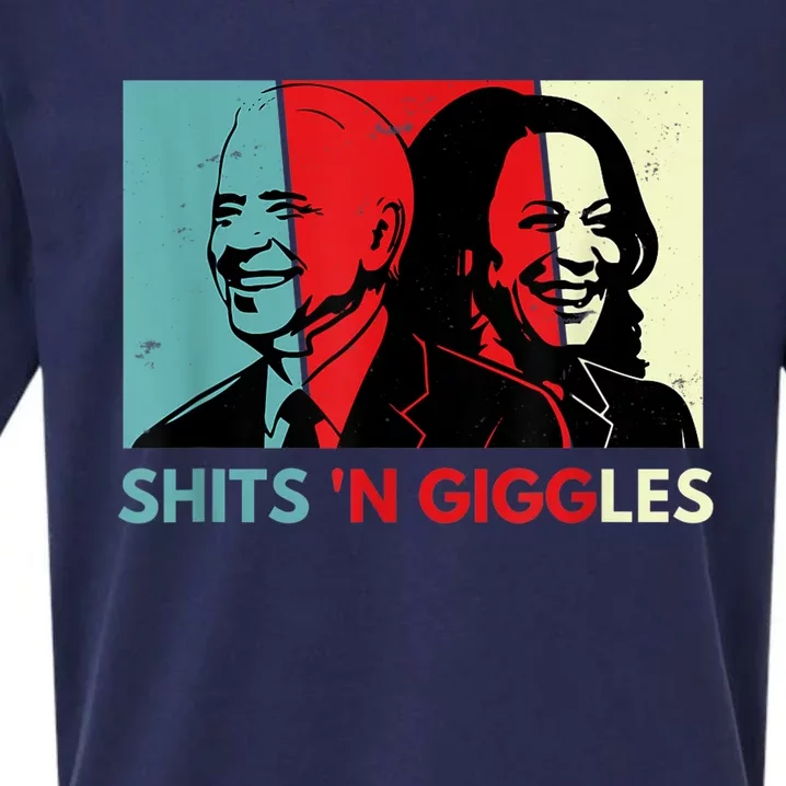 Funny Anti Biden Harris Shits 'N Giggles Political Gift Sueded Cloud Jersey T-Shirt