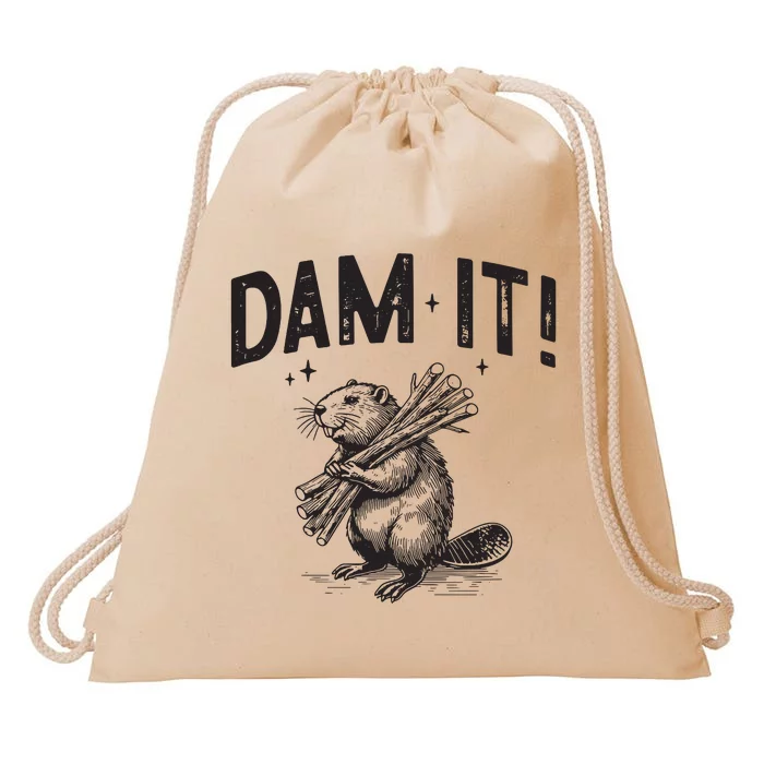 Funny Animal Beaver Dam It Drawstring Bag