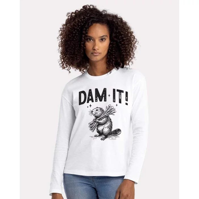 Funny Animal Beaver Dam It Womens Cotton Relaxed Long Sleeve T-Shirt