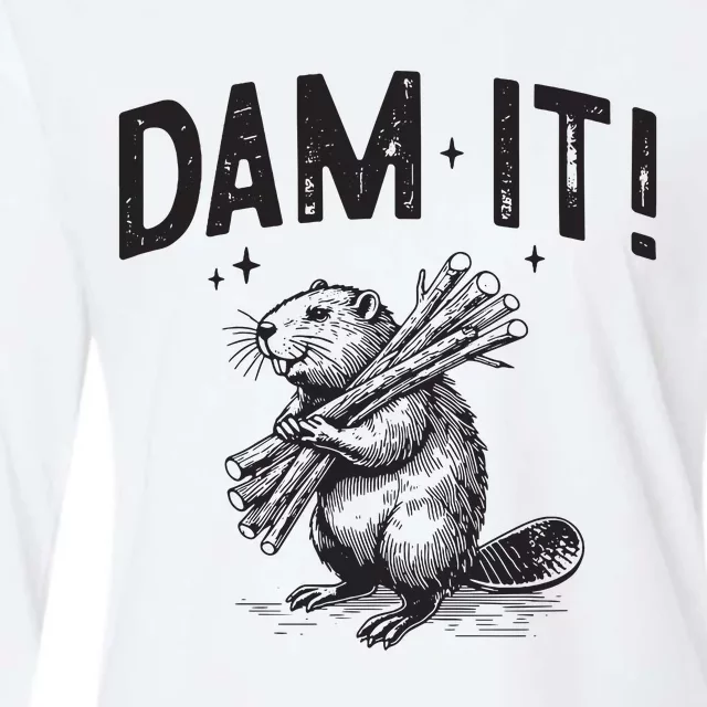 Funny Animal Beaver Dam It Womens Cotton Relaxed Long Sleeve T-Shirt