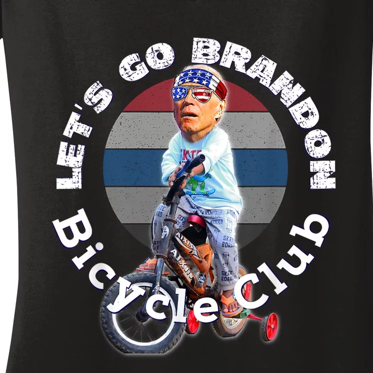 Funny Anti Biden Bicycle Brandon Bike Crash Trump 2024 Women's V-Neck T-Shirt