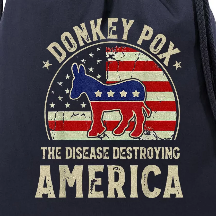 Funny Anti Biden Donkey Pox The Disease Destroying America Drawstring Bag