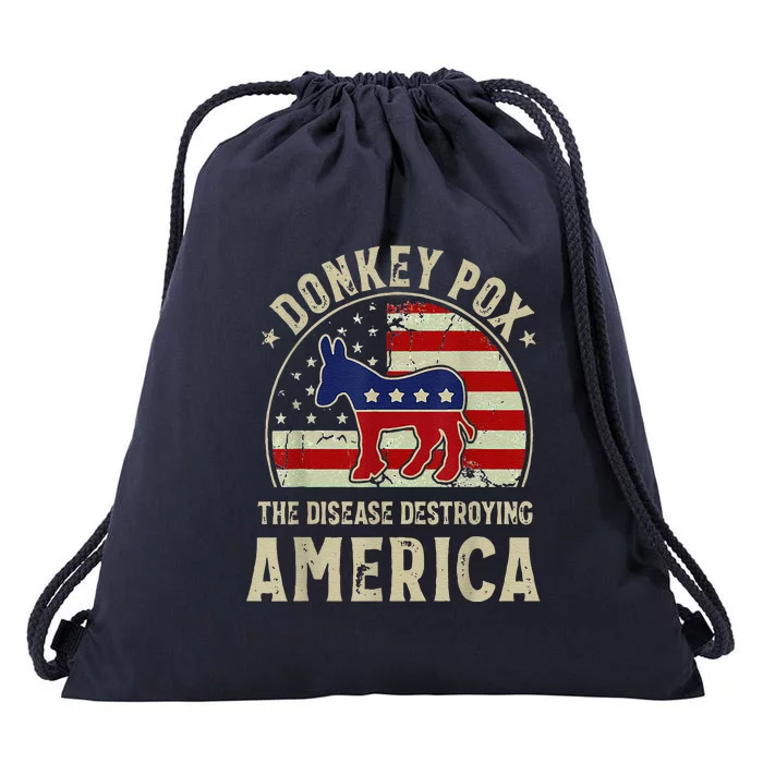 Funny Anti Biden Donkey Pox The Disease Destroying America Drawstring Bag