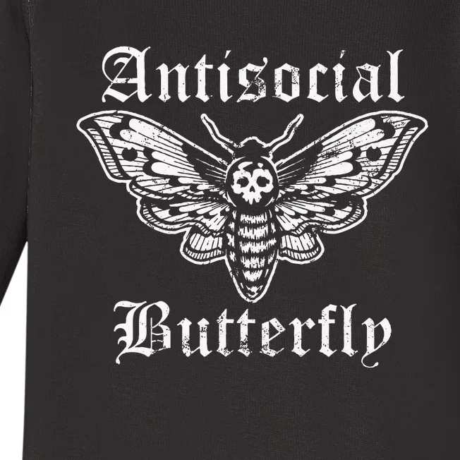 Funny Antisocial Butterfly Introvert Distressed Design Baby Long Sleeve Bodysuit