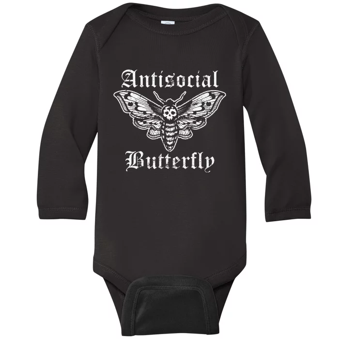 Funny Antisocial Butterfly Introvert Distressed Design Baby Long Sleeve Bodysuit