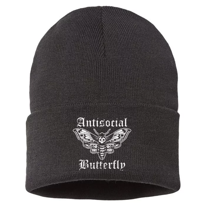 Funny Antisocial Butterfly Introvert Distressed Design Sustainable Knit Beanie