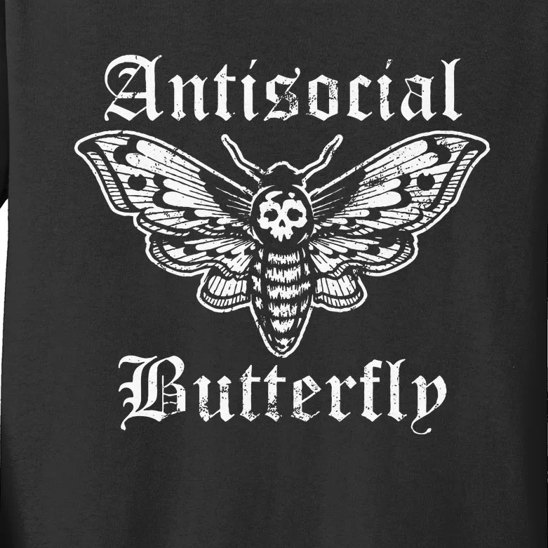 Funny Antisocial Butterfly Introvert Distressed Design Kids Long Sleeve Shirt