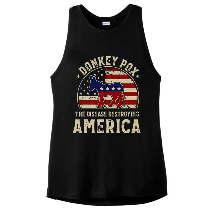 Funny Anti Biden Donkey Pox The Disease Destroying America Ladies Tri-Blend Wicking Tank