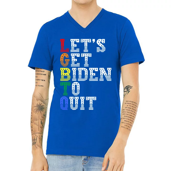 Funny Anti Biden LGBTQ Lets Get Biden To Quit V-Neck T-Shirt