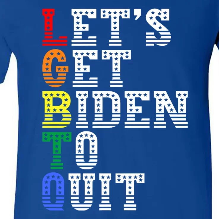 Funny Anti Biden LGBTQ Lets Get Biden To Quit V-Neck T-Shirt