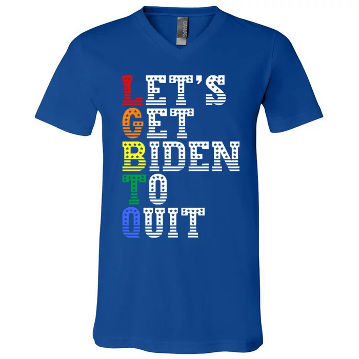 Funny Anti Biden LGBTQ Lets Get Biden To Quit V-Neck T-Shirt