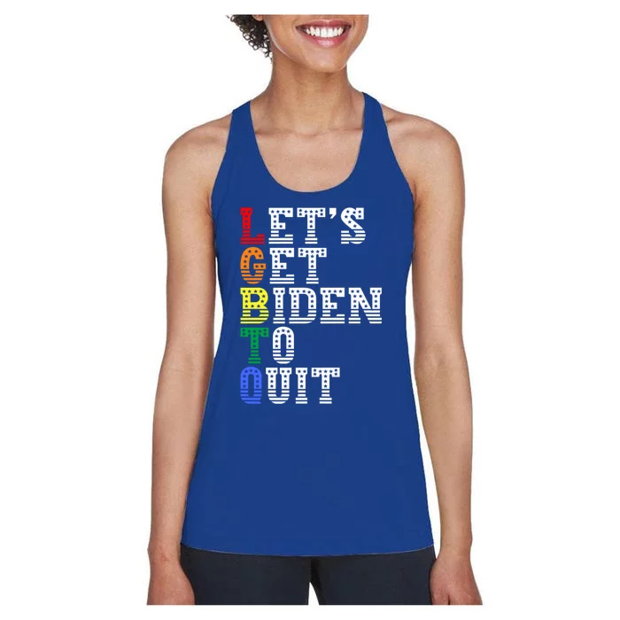 Funny Anti Biden LGBTQ Lets Get Biden To Quit Women's Racerback Tank