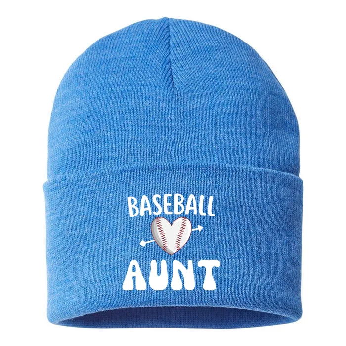 Funny Aunt Baseball Groovy Heart Baseball Player Mother Day Cool Gift Sustainable Knit Beanie