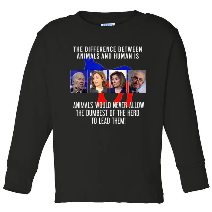 Funny Anti Biden Never Allow The Dumbest To Lead Democrats Toddler Long Sleeve Shirt