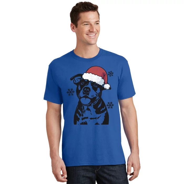 Funny American Bulldog Christmas Santa Hat Xmas Mom Dad Gift T-Shirt