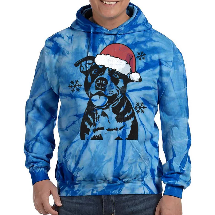 Funny American Bulldog Christmas Santa Hat Xmas Mom Dad Gift Tie Dye Hoodie