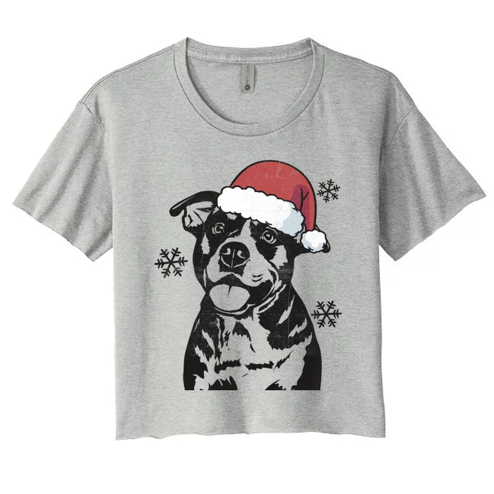 Funny American Bulldog Christmas Santa Hat Xmas Mom Dad Gift Women's Crop Top Tee