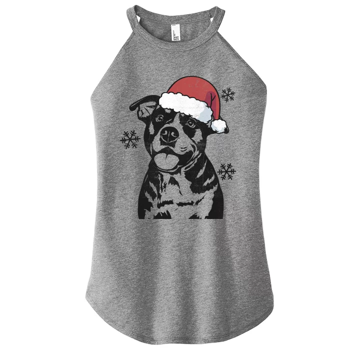 Funny American Bulldog Christmas Santa Hat Xmas Mom Dad Gift Women’s Perfect Tri Rocker Tank