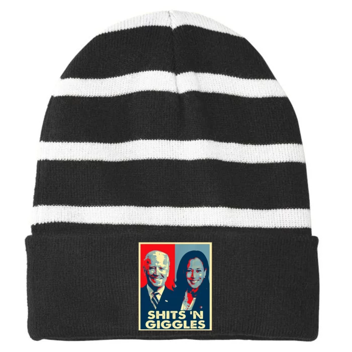 Funny Anti Biden Harris Shits N Giggles Political Striped Beanie with Solid Band