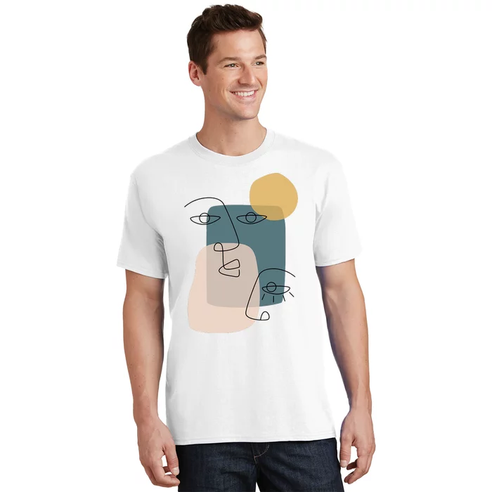 Faces Abstract Boho Line Art Drawing Aesthetic Top T-Shirt