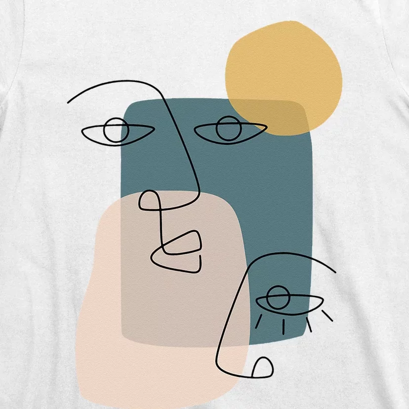 Faces Abstract Boho Line Art Drawing Aesthetic Top T-Shirt