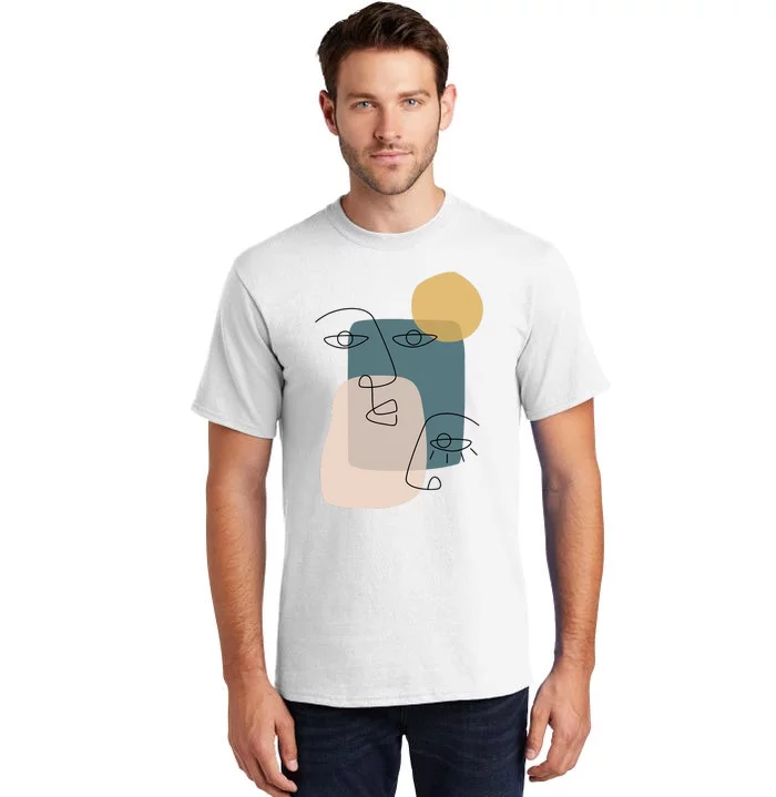 Faces Abstract Boho Line Art Drawing Aesthetic Top Tall T-Shirt