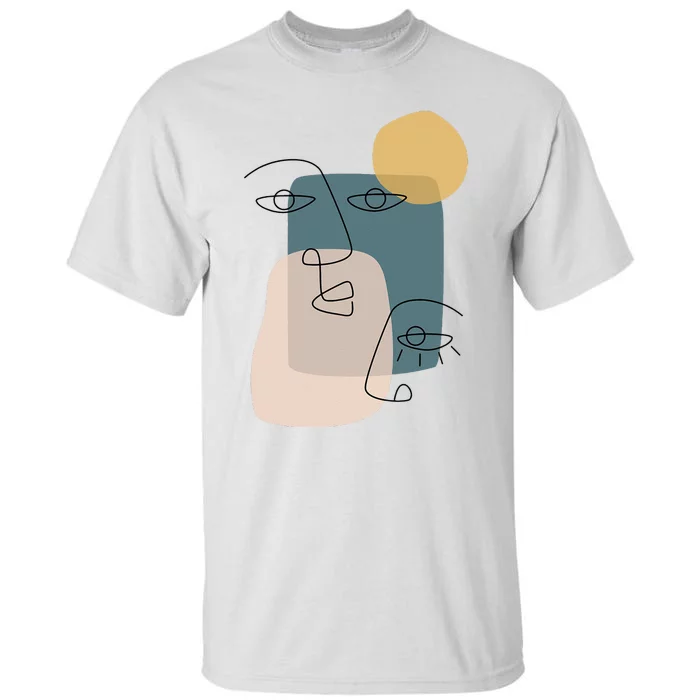 Faces Abstract Boho Line Art Drawing Aesthetic Top Tall T-Shirt