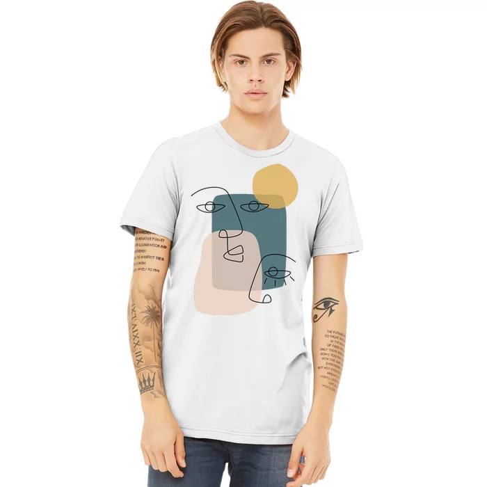 Faces Abstract Boho Line Art Drawing Aesthetic Top Premium T-Shirt