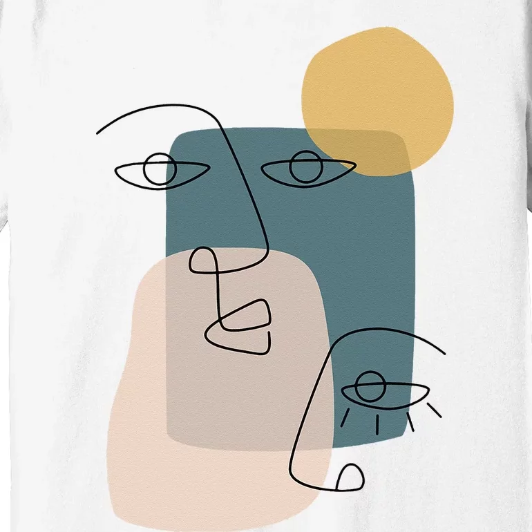 Faces Abstract Boho Line Art Drawing Aesthetic Top Premium T-Shirt