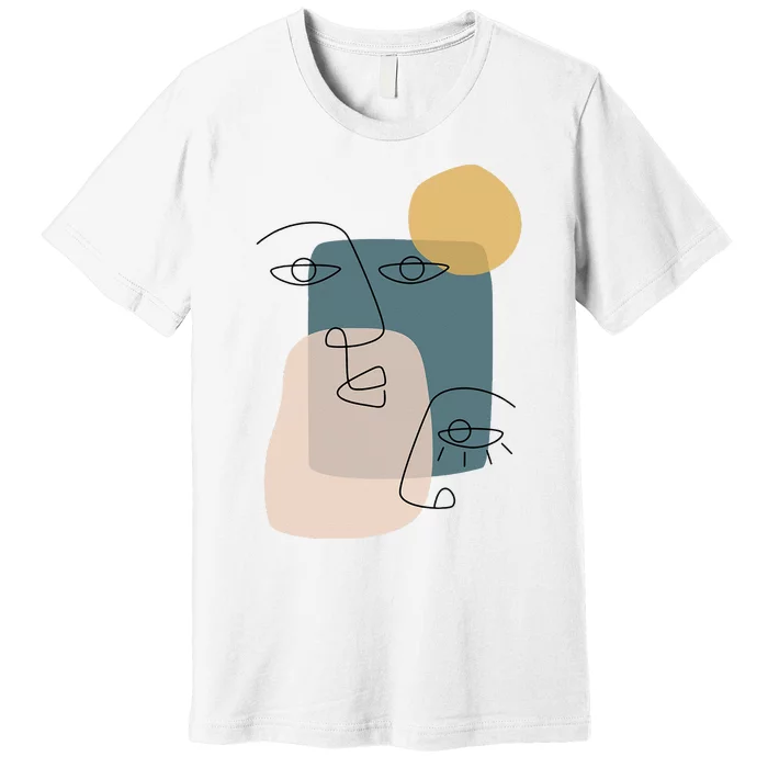 Faces Abstract Boho Line Art Drawing Aesthetic Top Premium T-Shirt