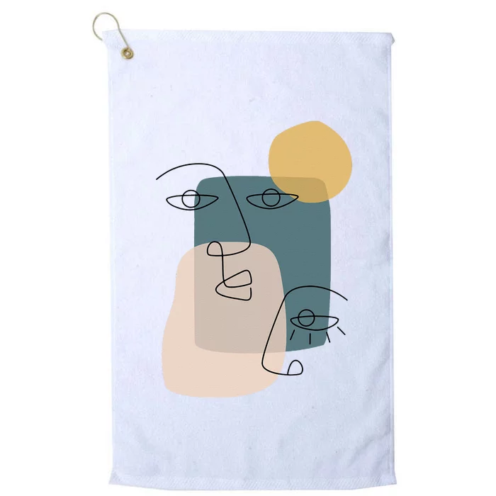 Faces Abstract Boho Line Art Drawing Aesthetic Top Platinum Collection Golf Towel