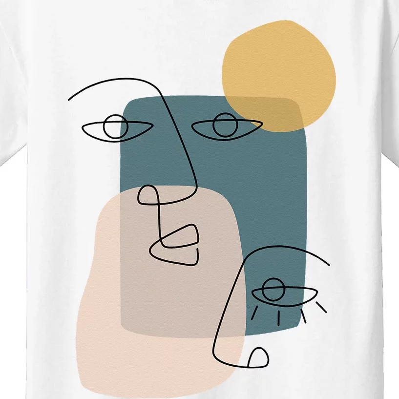 Faces Abstract Boho Line Art Drawing Aesthetic Top Kids T-Shirt