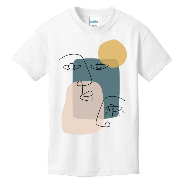 Faces Abstract Boho Line Art Drawing Aesthetic Top Kids T-Shirt