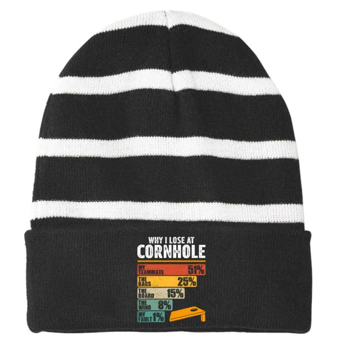 Why I Lose At Cornhole Striped Beanie with Solid Band