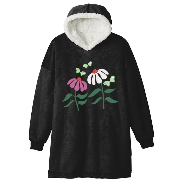 Flower And Butterfly Cone Flower And Butterflies Hooded Wearable Blanket