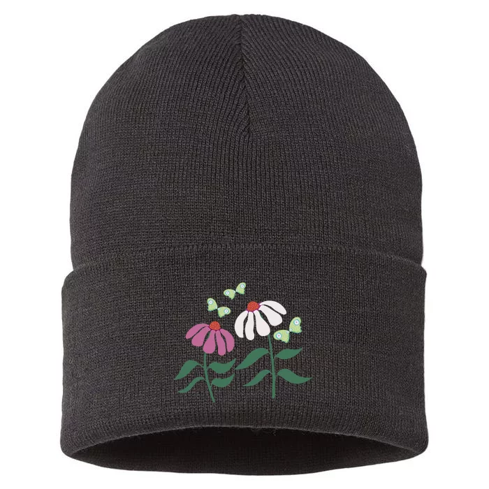 Flower And Butterfly Cone Flower And Butterflies Sustainable Knit Beanie