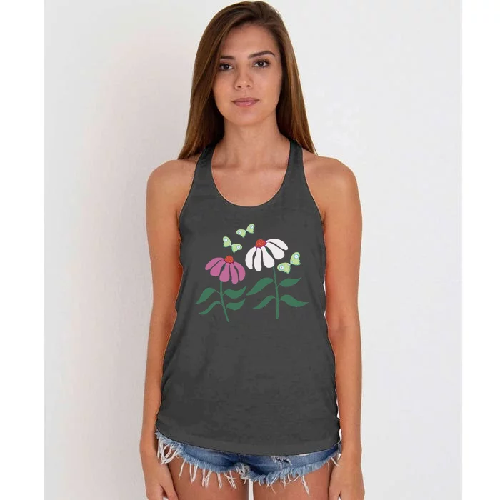 Flower And Butterfly Cone Flower And Butterflies Women's Knotted Racerback Tank