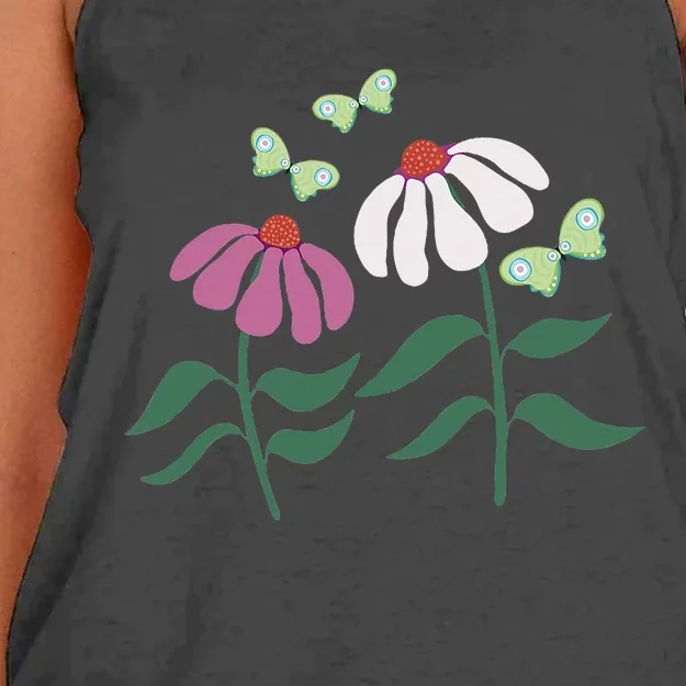 Flower And Butterfly Cone Flower And Butterflies Women's Knotted Racerback Tank