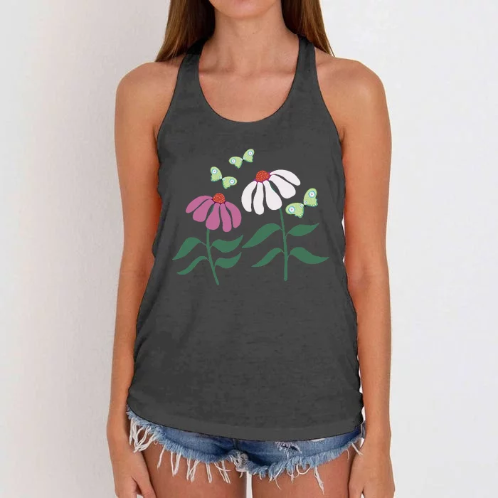 Flower And Butterfly Cone Flower And Butterflies Women's Knotted Racerback Tank