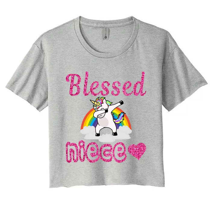 Funny Aunties Blessed Niece Dabbing Unicorns Pink Cool Gift Women's Crop Top Tee