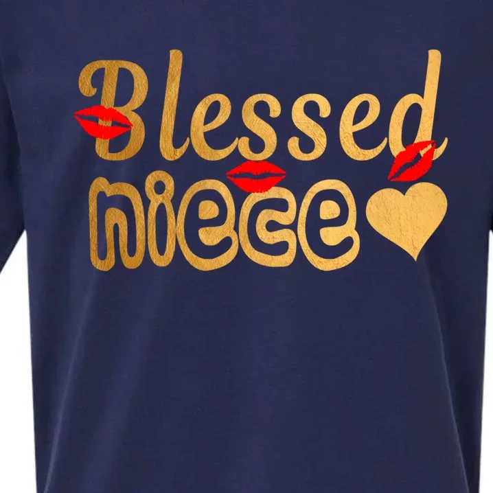 Funny Aunties Blessed Niece Heart Gift Sueded Cloud Jersey T-Shirt