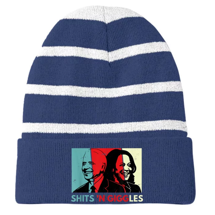 Funny Anti Biden Harris Shits 'N Giggles Political Gift Striped Beanie with Solid Band