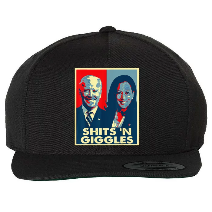 Funny Anti Biden Harris Shits 'n Giggles Political Wool Snapback Cap