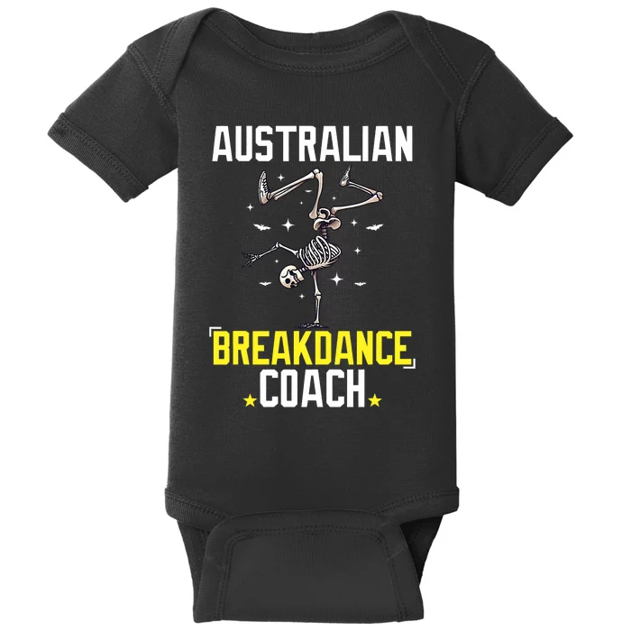 Funny Australian Breakdance Coach Skeleton Halloween Costume Baby Bodysuit