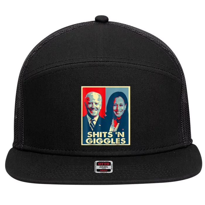 Funny Anti Biden Harris Shits 'N Giggles Political 7 Panel Mesh Trucker Snapback Hat