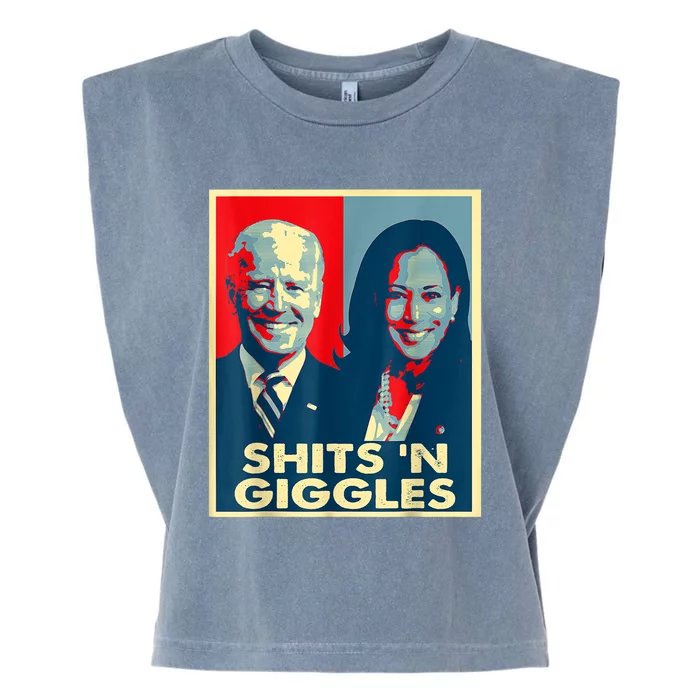 Funny Anti Biden Harris Shits 'N Giggles Political Garment-Dyed Women's Muscle Tee