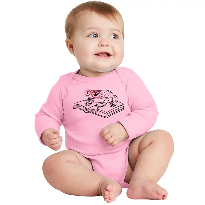 Frogs And Books Reading Literature Cute Gift Baby Long Sleeve Bodysuit