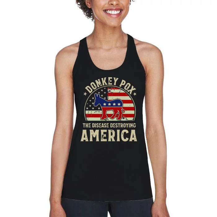 Funny Anti Biden Donkey Pox The Disease Destroying America Women's Racerback Tank