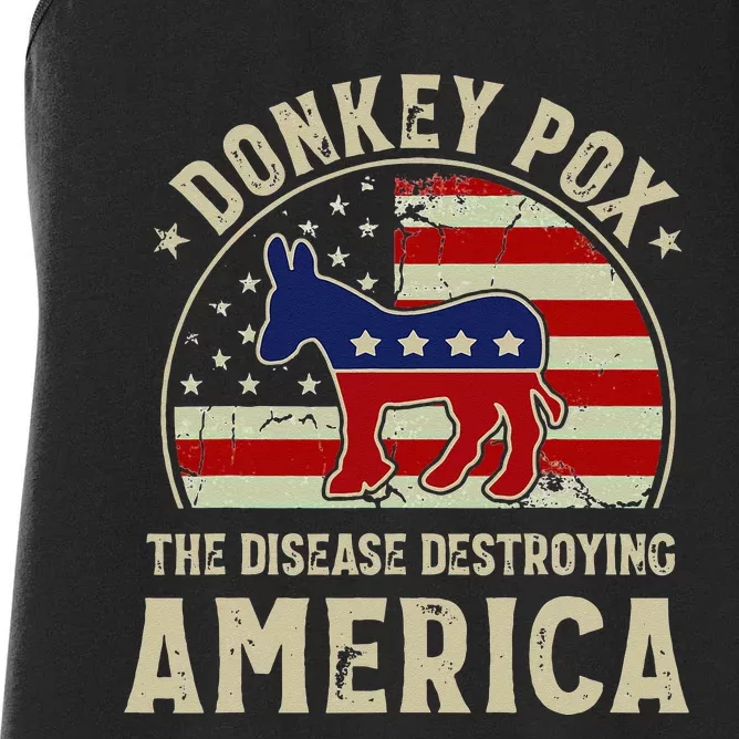 Funny Anti Biden Donkey Pox The Disease Destroying America Women's Racerback Tank